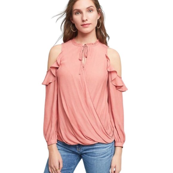 Anthropologie Womens Medium Maeve Liesel Ruffle Cold Shoulder Blouse China - Picture 1 of 13